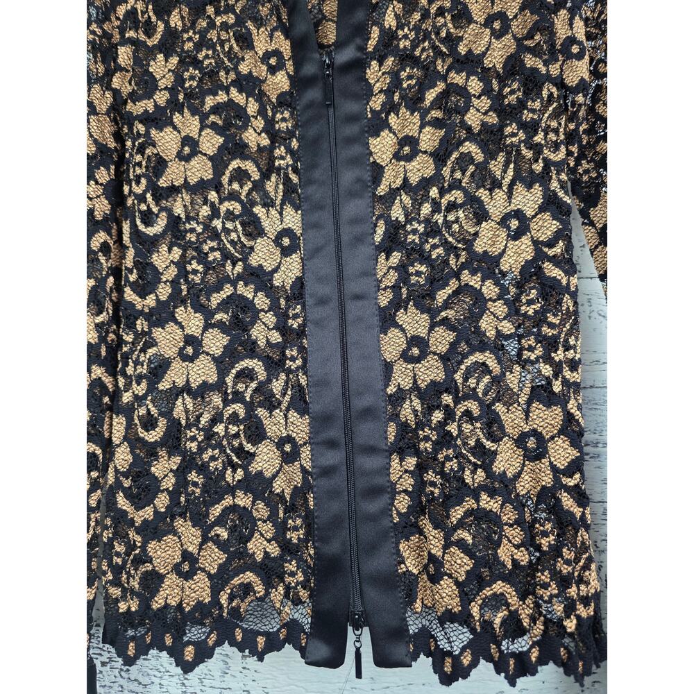 Vtg Cache Black Gold Metallic Floral Lace Zip Front Top Cardigan L EUC USA - Picture 6 of 10